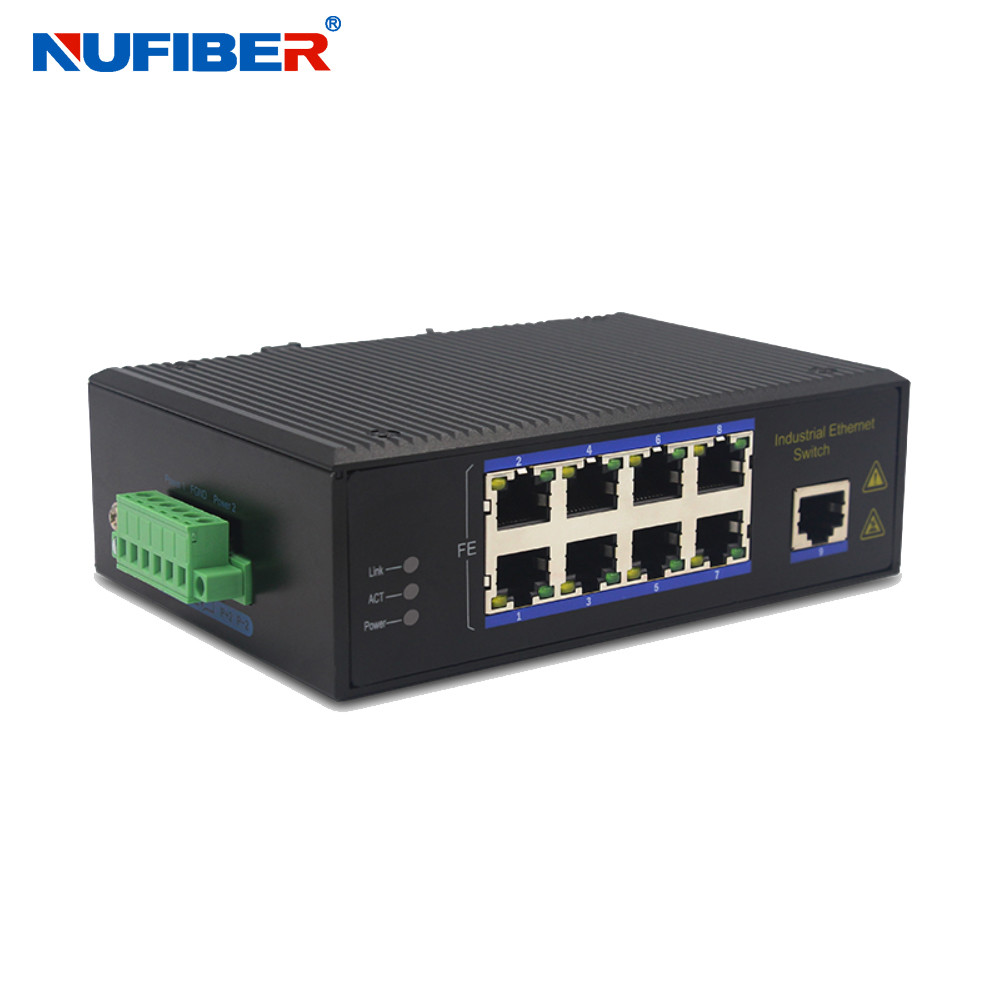China Industrial Ethernet Switch 10/100Mbps 9 RJ45 Port Din Rail Mount 24V Unmanaged Outdoor Ethernet Switch wholesale