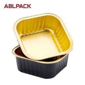 China Aluminium Foil Food Containers Rectangle Aluminum Tray Black and Gold Foil Container wholesale