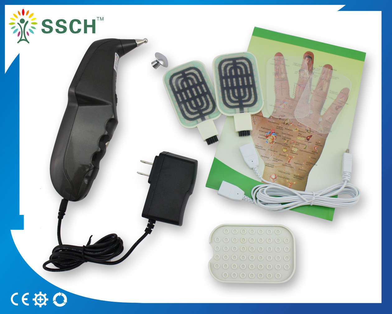 China Black Sub Health Analyzer With Electrode Heating Pads Probes For Acupuncture Stimulation wholesale