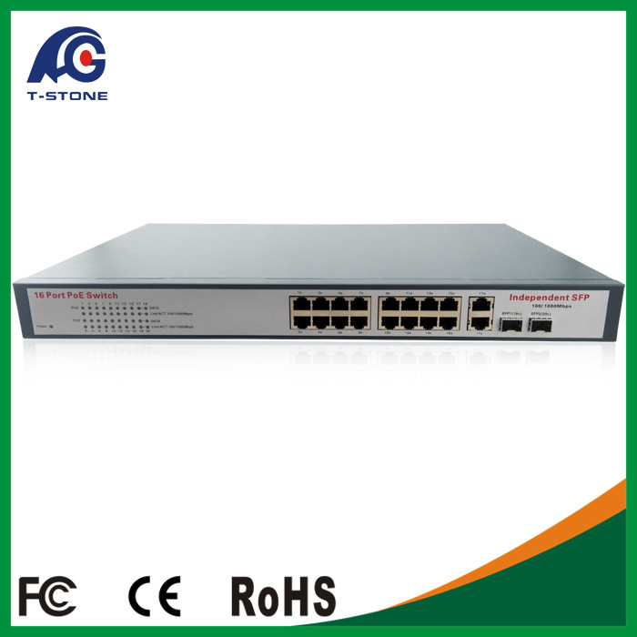 China 16 Port PoE Switch for IP Camera with 2 Gigabit Uplink ports and 2 Gigabit SFP Ports wholesale