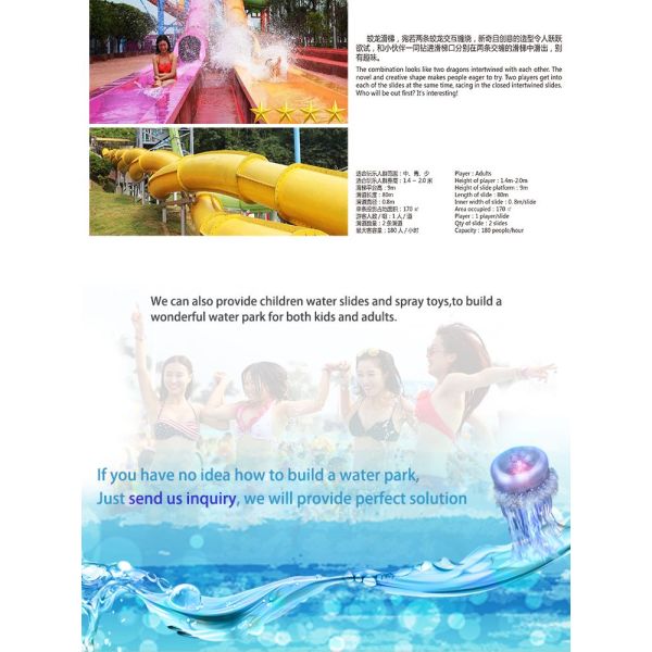 Transparent Fiberglass Slide for Resort Large Water Tube for Water Park Loop Slide in Water Parks