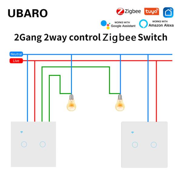 Quality 2 Gang 2 Way Dual Dimmer Switch Zigbee TuYa Switch Voice APP Touch Control for sale