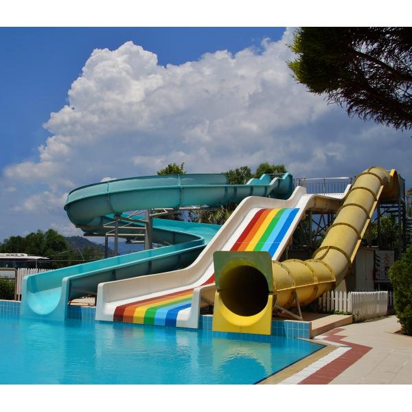 3 Meters High Open Body Slide, Green And Yellow Swimming Pool Slide