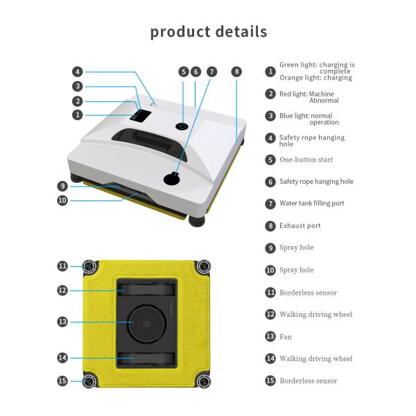 Rise Window Cleaning Robot Noise 65dB Cleaning Speed 3.5 Mins/m2 Household Vacuum US Plug