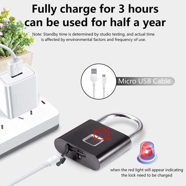 Portable Smart Fingerprint Padlock USB Charging Keyless Quick Unlock Anti Theft