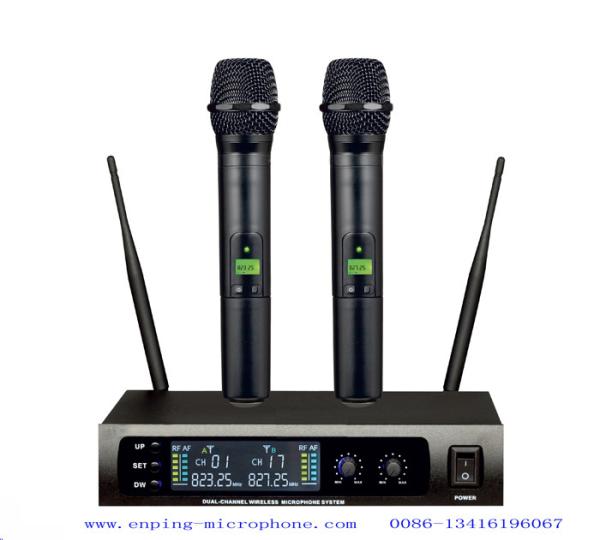 Quality LS-970 pro wireless microphone system UHF IR selectable PLL 2 MIC headset lavalier lapel LCD small size chargable for sale