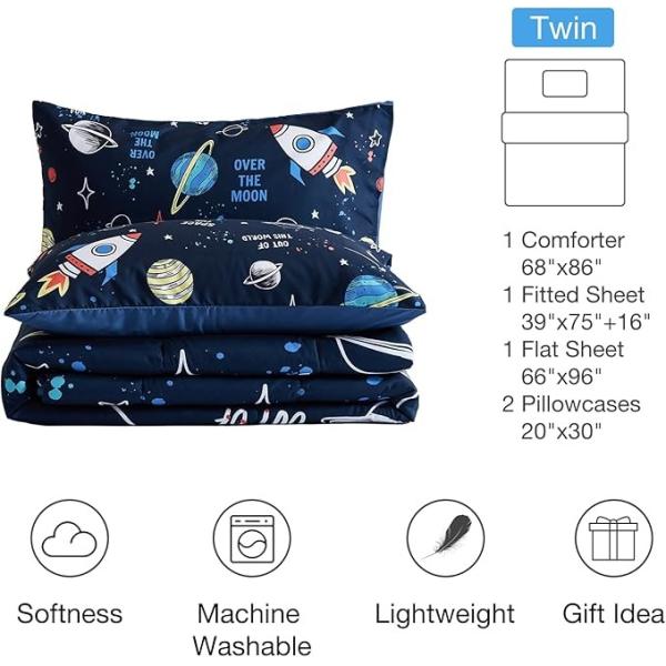 5 Piece Childrens Bedding Sets Twin Size Space Rocket Bedding Set Home Textile Products