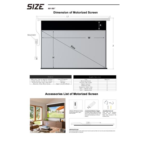 ALR Large Size Projector Screen 150 Inch Electric Motorized Projector Screen 4K