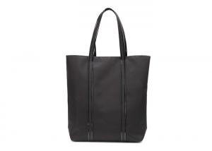 China Cotton Canvas Tote Bags Black Nylon Fabric With Patent Leather PU Handle on sale