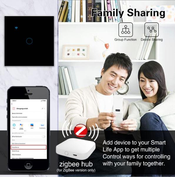 Quality 1Gang Smart Tuya Zigbee Switch Type 86 Black EU/UK Standard App Remote Control Need Neutral Wire Required for sale