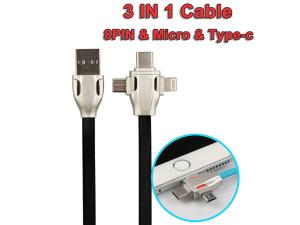 Micro/8Pin/Type C 3 In 1 Usb Data Extension Cable , Fast Charging Extending USB Cord