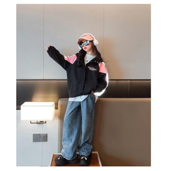 Black Monogrammed Print Childrens Spring Clothes Aged 4-16 Girls Hoodie Jacket