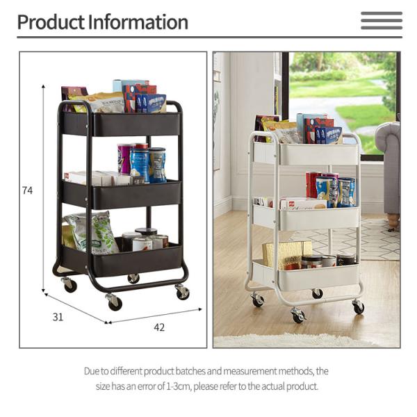 Easy Assemble Storage Trolley Carts With 2 Curved Handles