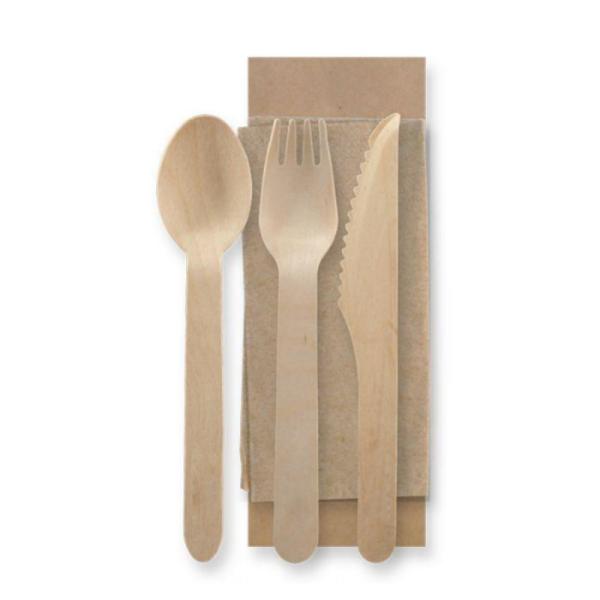 160 mm 100% disposable wooden knife fork spoon brown napkin pepper wrapped individually can be customized logo