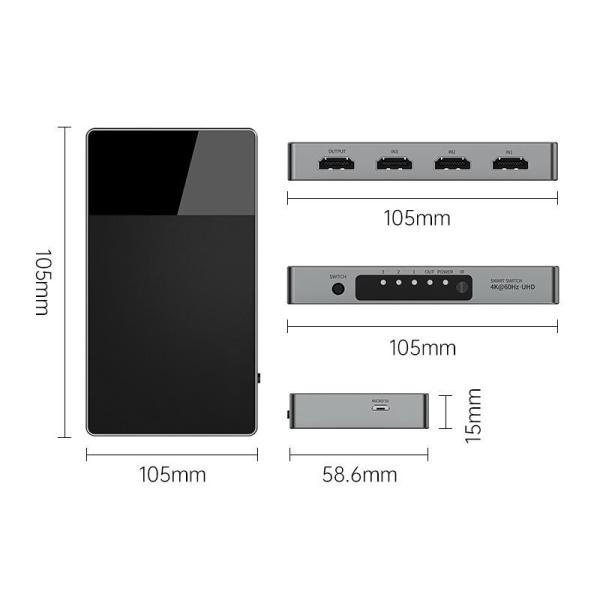 3-In-1 Multi Input HDMI Selector Switch 4k With HDCP 2.2 Aluminum Build Auto