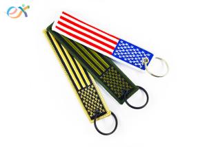China Polyester Custom Embroidered Keychain Rectangle Shape With Merrow Border wholesale