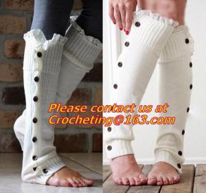 China Little Girls Knitted leg warmers Crochet Lace Trim and Buttons children kids leg warmers wholesale