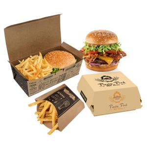 China Retangle Bleached Fast Food Disposable Burger Boxes Packing Custom Logo Printing wholesale