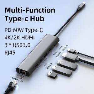 China 6 In 1 Multiport USB3.0 Converter Splitter USB C HUB Adapter For Laptop Phone wholesale