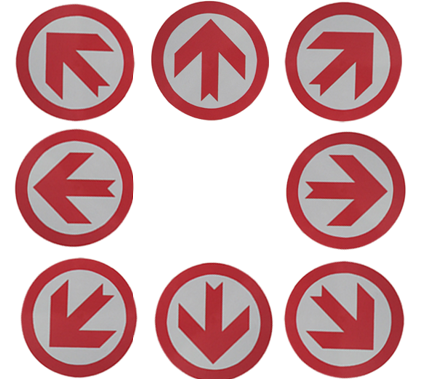 Rotatable arrow sign showing directional adjustment mechanism