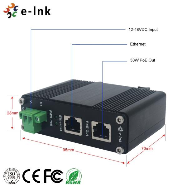 Quality Hardened Industrial Gigabit PoE+ Injector 12-48VDC Input PoE+ IEEE802.3at 30W Output up to 100 Meters Output for sale