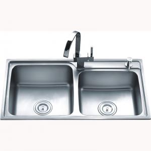 China Above Counter Deep Drawn Stainless Steel Double Bowl Sink For Apartment on sale