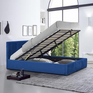 China Blue Velvet Upholstered Gas Lift Storage Bed King Size Plywood Material wholesale