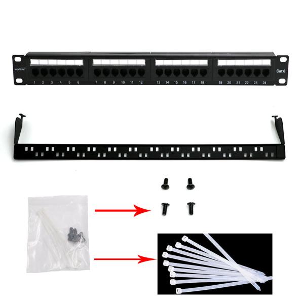 Quality WONTERM Unshielded 19'' 24 Port Cat6 Patch Panel ABS-UL-94V0 for sale