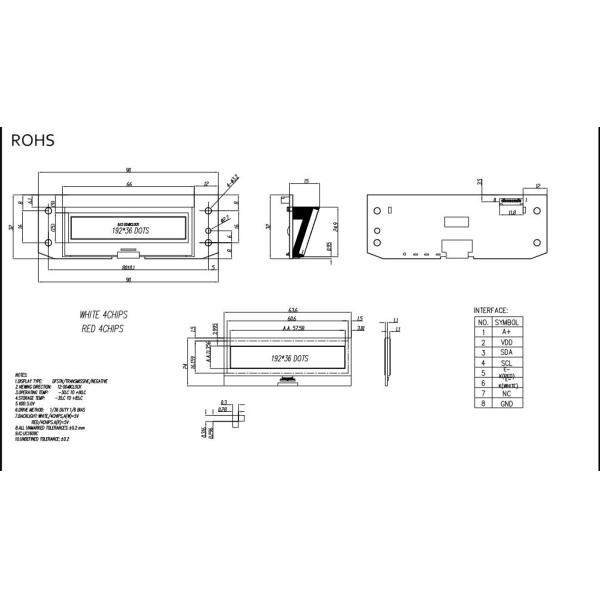 Active 66 * 16mm 5.0V 192 x 36 COG LCD Display For Household Appliance Fuel Dispensers