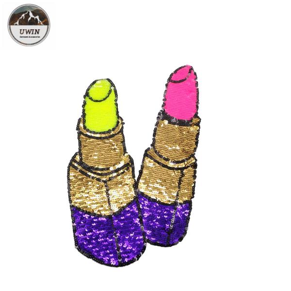 Fashionable Sequin Embroidery Patches / Lipstick Iron On Patches Customized