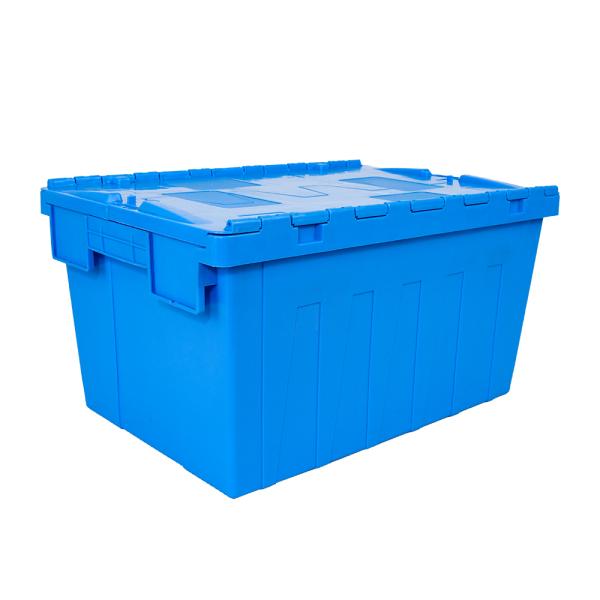 Secure Moving Attached Lid Plastic Crate with Hinged Lockable Lid and Solid Box Style