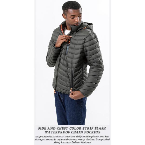 New men's autumn winter down jacket lightweight casual warm long sleeve cotton waterproof windproof coat with a detachable hood