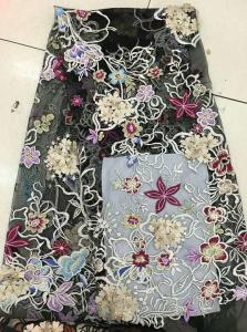 China Multi Color Embroidered 3D Flower Lace Fabric / Fabric , Bead Lace Tulle For Dress wholesale