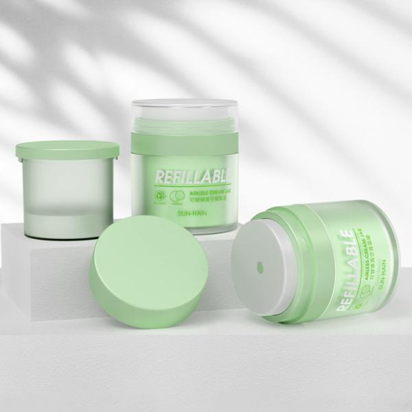 Quality Customized Empty PET Material Refillable Airless Cosmetic Jar With Inner Recyclable PP Bottle for sale