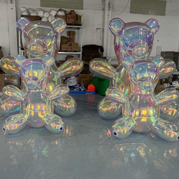 Quality Custom Airtight Inflatable Iridescent Mirror Bear Cartoon Model Inflatable Reflective Bear Balloon for sale