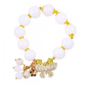 China Natural White Agate 14MM  Crystal Single Circle Hand String Butterfly Charm Bracelet For Gift wholesale