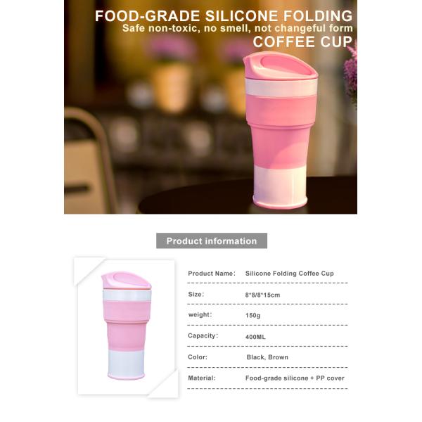 SGS Collapsible Silicone Coffee Cup 400ml For Camping