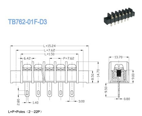 Electrical Barrier Terminal Block Connector 7.62mm Pitch For Automatic Control