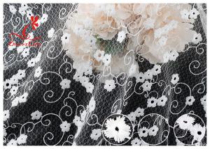 China Allover Floral Embroidered Mesh Lace Fabric With Poly Milky Silk By 100% Inspect wholesale