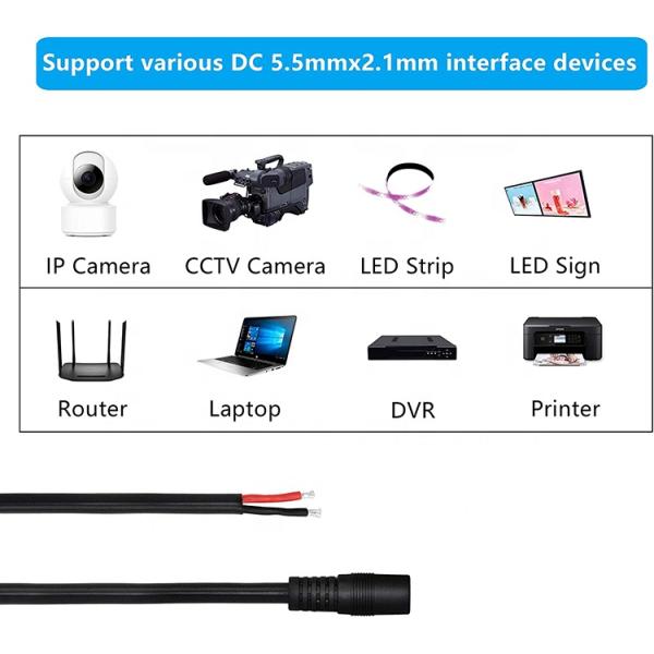 CUSTOM DC Supply Input Jack 2.1x5.5mm Male Female Socket Barrel Connector to Open DC Pigtail Power Cable