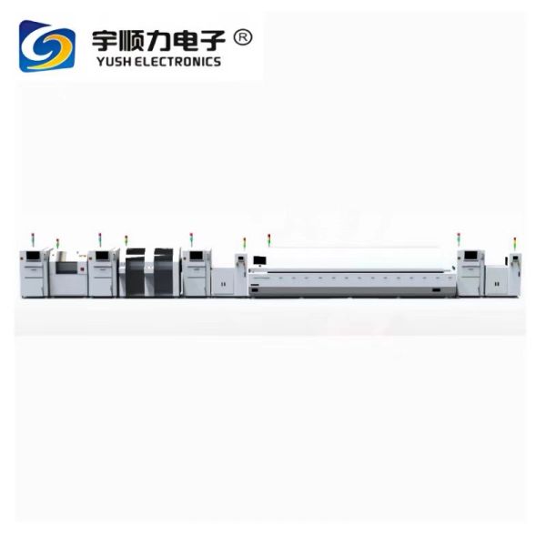 Close-up view of PCB assembly production equipment