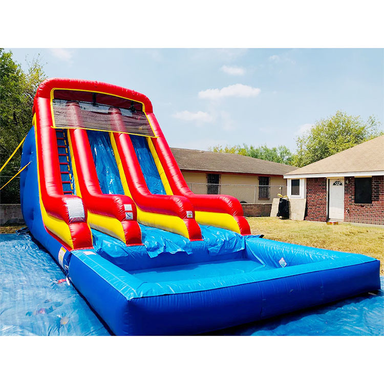 China Bounce Obstacle Inflatable Water Slides For Pool Double Lane Colorful Adults Games wholesale