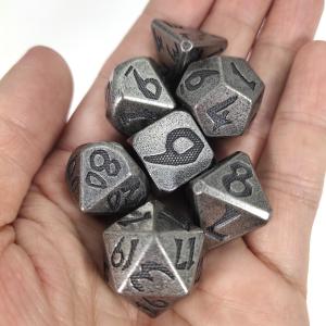 China Mini Polyhedral Dice Set Metallic Brass Wear Copper Dice Sets Gaming Dice Manual on sale