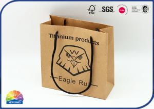 China Black 1c Printed Eco Natural Kraft Paper Bags With Fiber Handles on sale