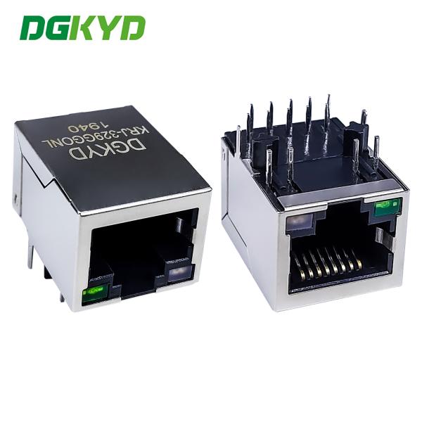 RJ45 network interface with LED light Gigabit Ethernet connector horizontal