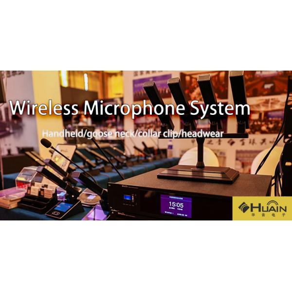 Wireless Microphone System Pro UHF 4 Channel Lecture Desktop Gooseneck Mic for Karaoke Church Conference