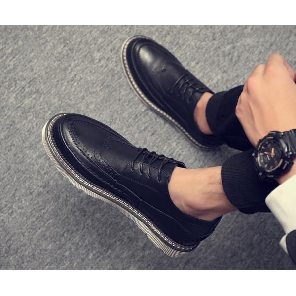 Retro Breathable Leather Mens Brogue Sneakers Stitched Reinforced