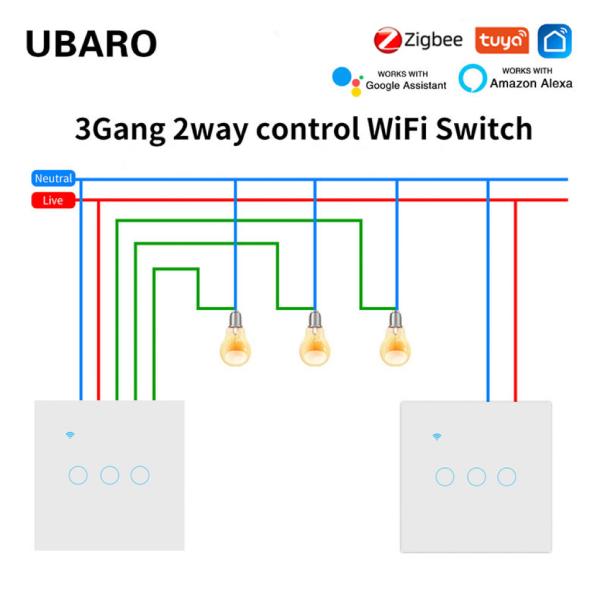 Quality 1000W Double Light Switch Neutral Wire Control 190g 3 Gang 2 Way Smart Switch Zigbee Smart Home Need Gateway for sale