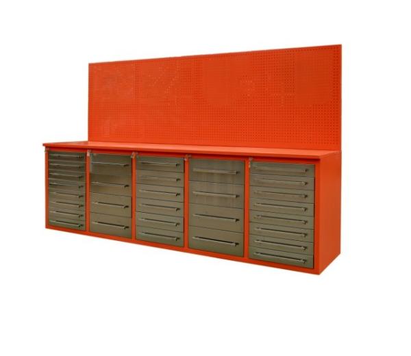 Quality Automotive Tools Box Set with Heavy Duty Workbench and Back Panel in Brown Cabinet for sale