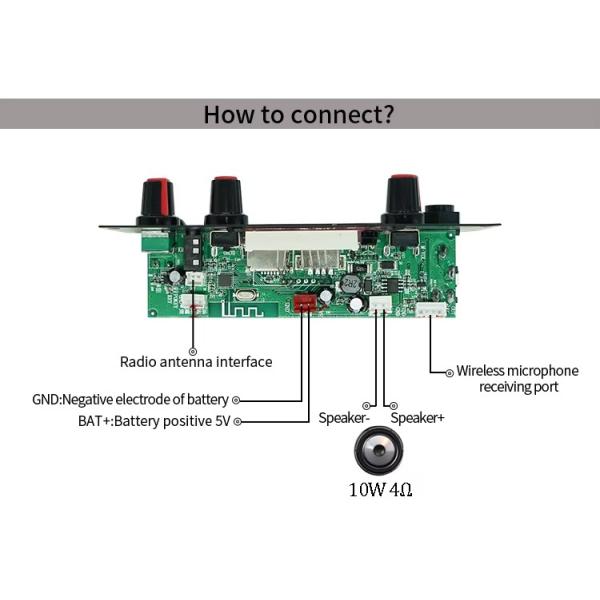 2x10W 3.7V True Stereo Bt Trolley Stereo Motherboard MP3 Decoder Amplifier Board with Microphone Function